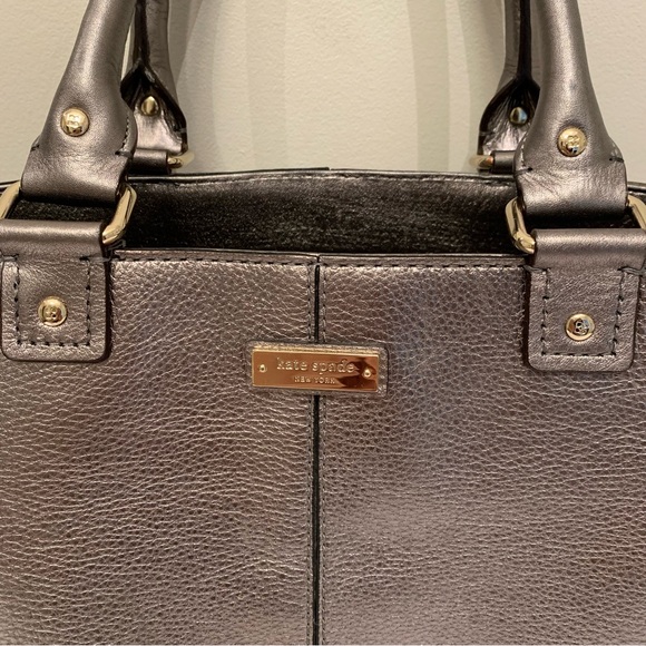 Kate Spade Metallic Pewter Double Handle Open Tote Bag, Silver Tone Hardware - Picture 2 of 15